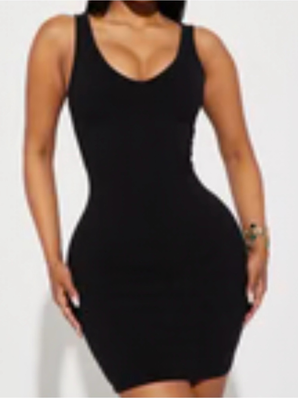 Fashion Nova Thalia Ribbed Mini Bodycon Dress, Black V-Neck Stretch, S
